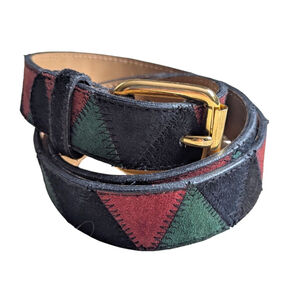 Vintage Suede Patchwork Polo Belt - Genuine Leather - Size L - Boho